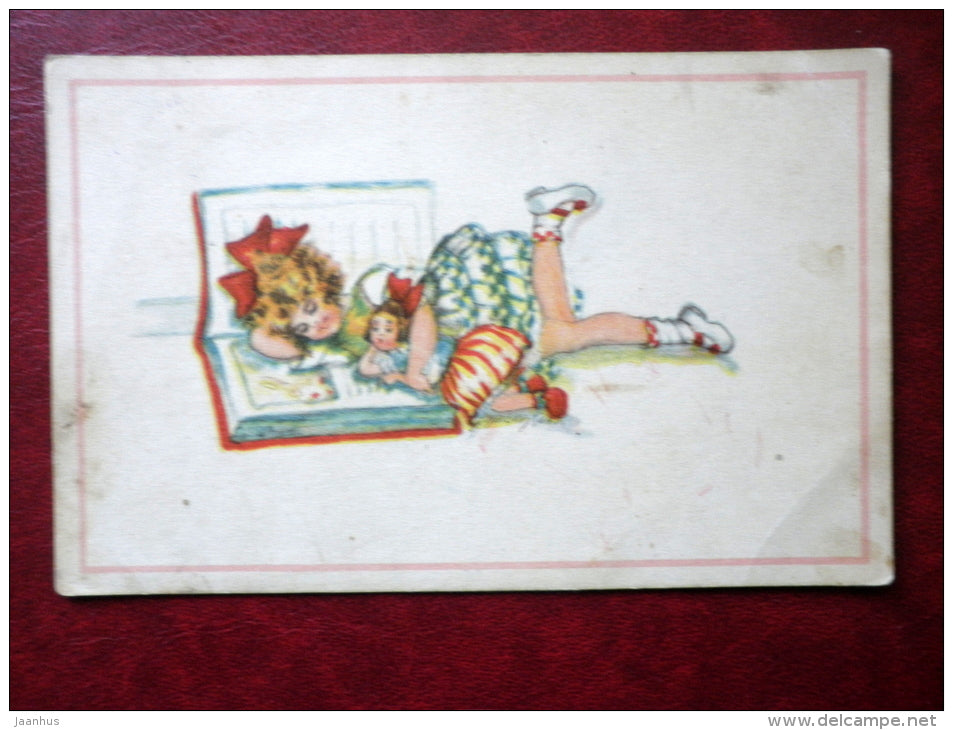Girl with doll readin a book - 2075 - Wenau Brabant - circulated in Estonia - Austria - used - JH Postcards