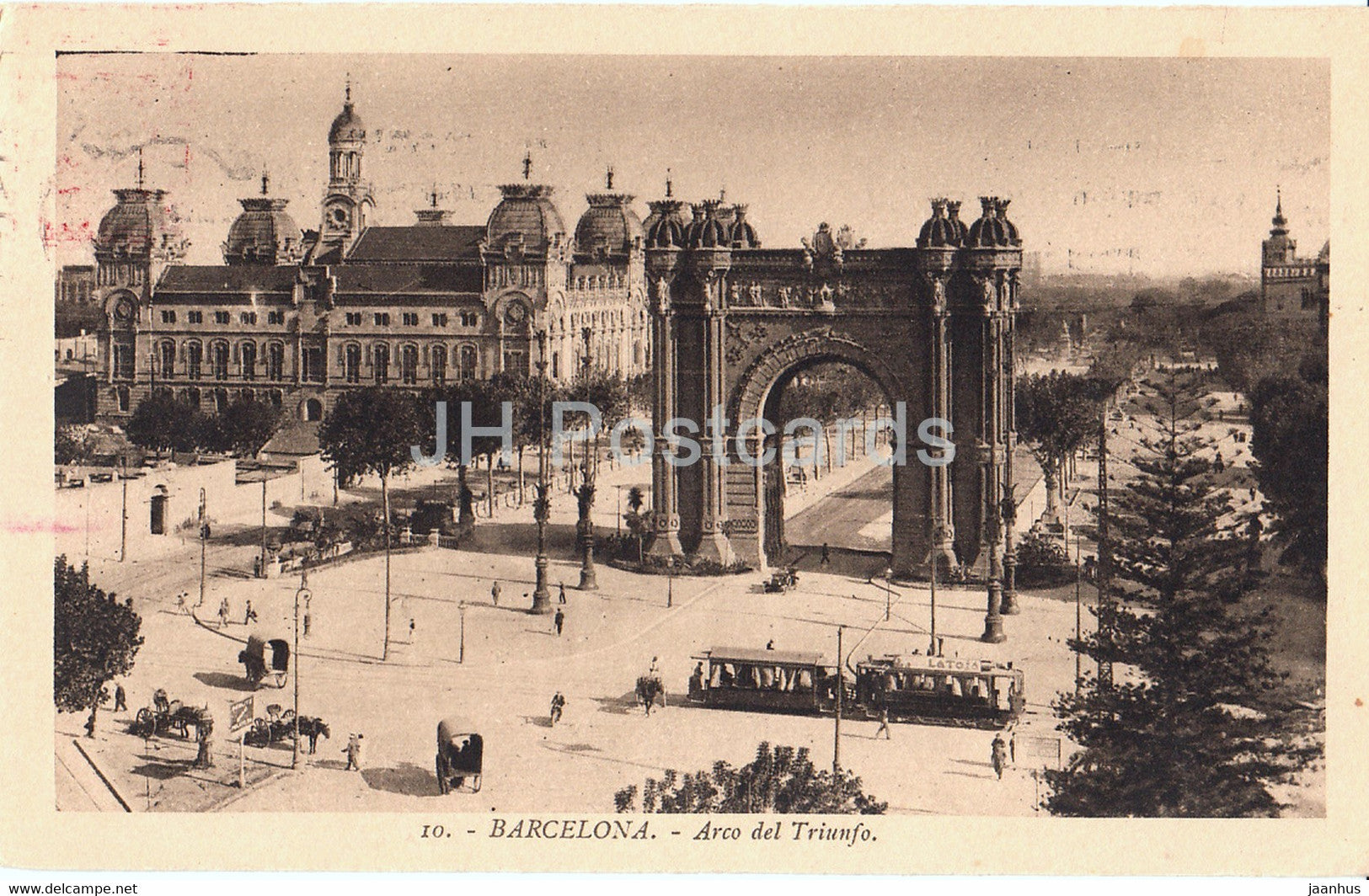 Barcelona - Arco del Triunfo - tram - 10 - old postcard - 1928 - Spain - used - JH Postcards