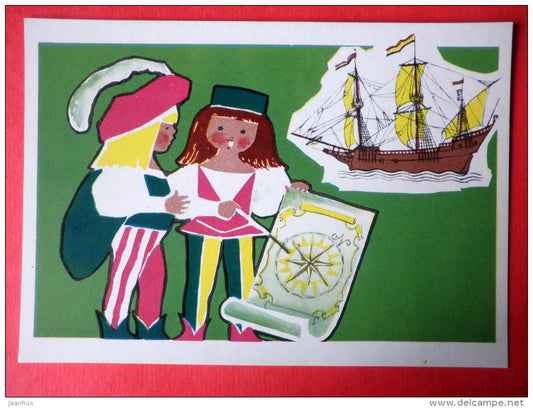illustration by E. Rapoport - Venetian Galleon - middle ages - Little Seafarers - 1971 - Russia USSR - unused - JH Postcards