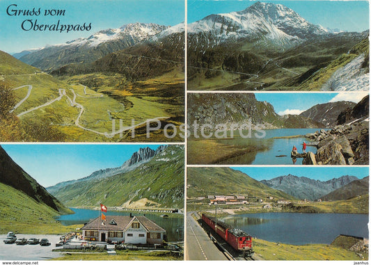 Gruss vom Oberalppass - Piz Maler - Piz Cavradi - Lai Tuma - train - multiview - Switzerland - unused - JH Postcards