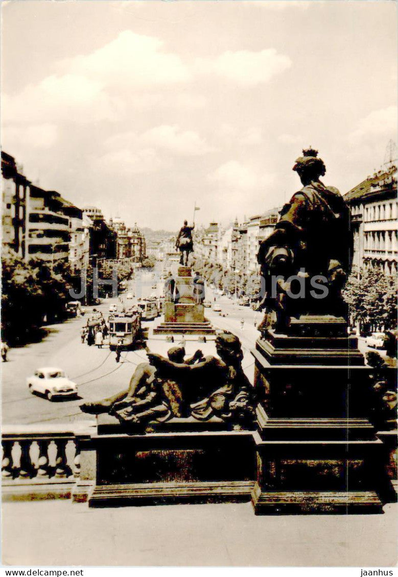 Praha - Prague - Wenceslas Square seen from the National Museum - tram - 1962 - Czech Republic - Czechoslovakia - used - JH Postcards