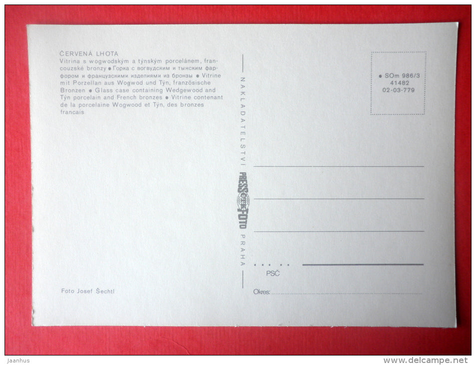 Glass case containing Wedgewood and Tyn porcelain - Cervená Lhota Castle - Czech Republic - Czechoslovakia - unused - JH Postcards