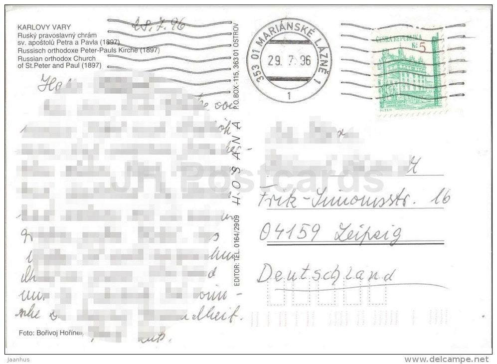 Karlovy Varay - Karlsbad - spa - Russian Orthodox Church of St. Peter and Paul - Czech Republic - used 1996 - JH Postcards