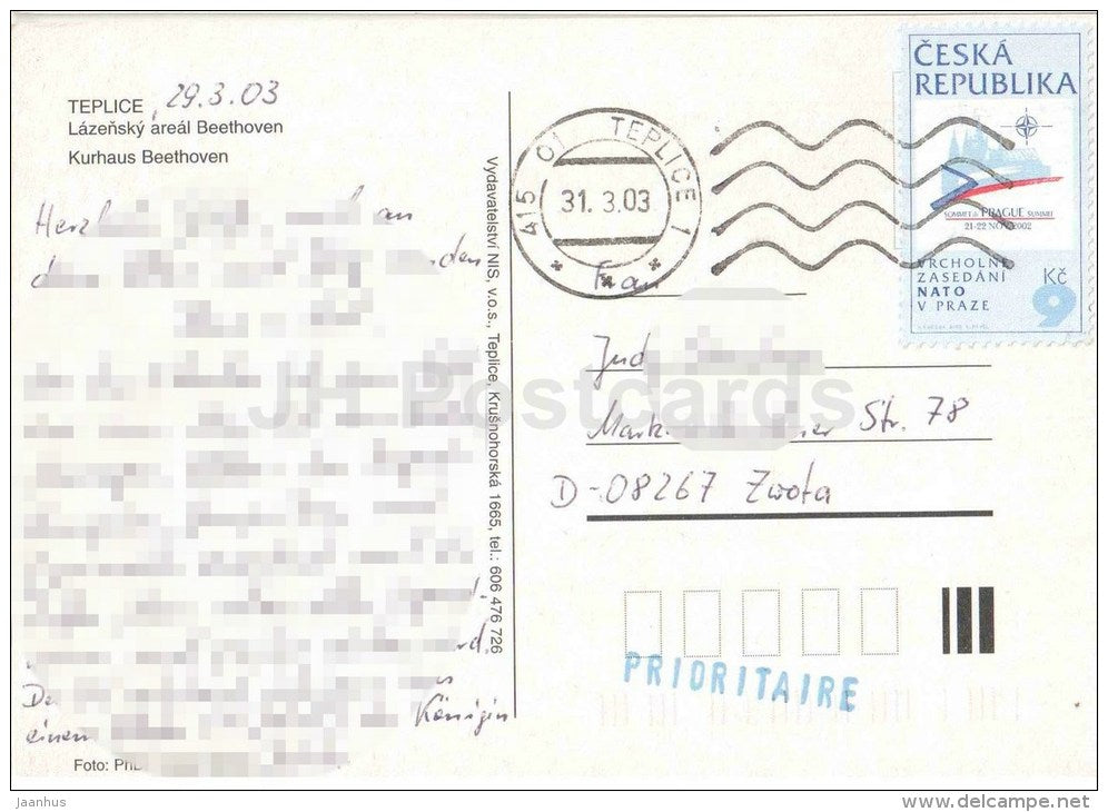 Teplice - spa area Beethoven - town views - Czech republic - used 2003 - JH Postcards