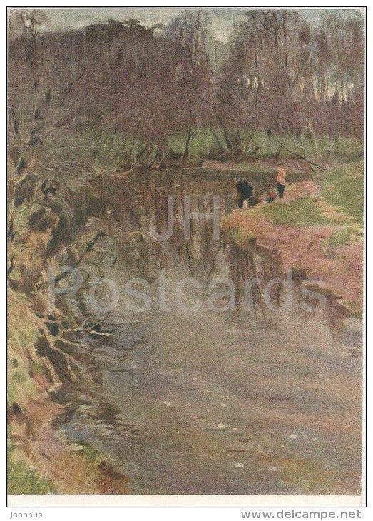painting by L. Tikhomirov - Abramtsevo - May - river - russian art - unused - JH Postcards
