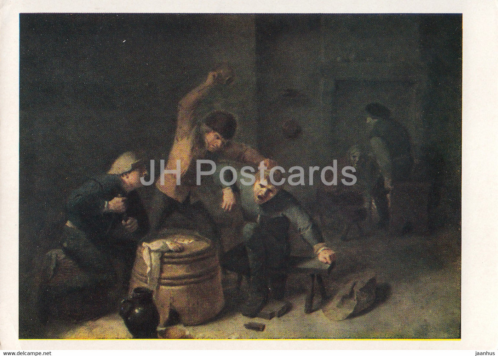 painting by Adriaen Brouwer - Fight of peasants when playing cards - Flemish art - 1964 - Russia USSR - unused - JH Postcards