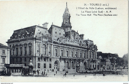 Tours - L'Hotel de Ville - La Place - Cote Sud - 24 - old postcard - France - unused - JH Postcards