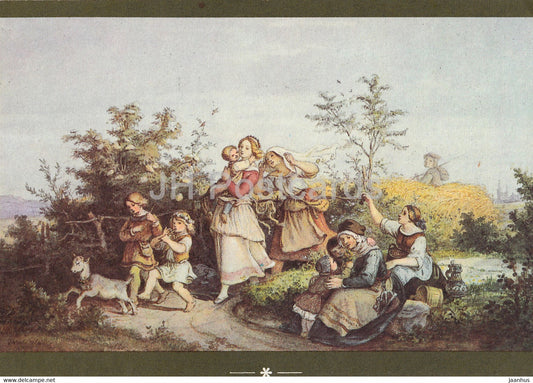 painting by Ludwig Richter - Sommerspaziergang - Summer walk - German art - Germany - unused - JH Postcards