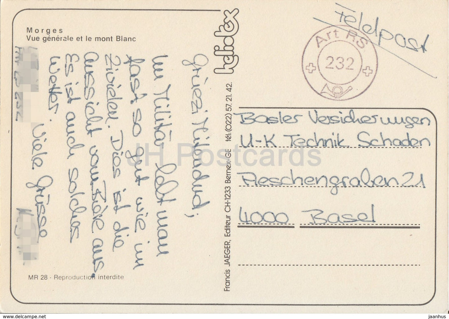 Morges - Vue Generale et le Mont Blanc - general view - MR 28 - Switzerland - used