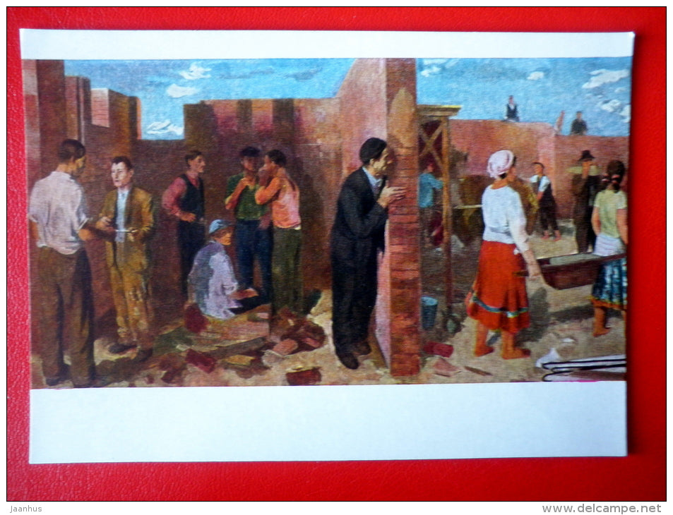 painting by A. Bernath . The Beginning of the Labor Movement in the Construction Industry - hungarian art - unused - JH Postcards