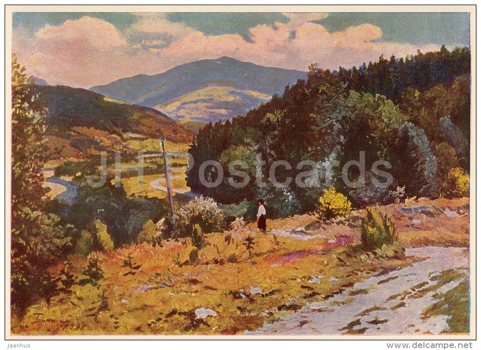 painting by J. Bokshay - Zhornavski Pass , 1959 - mountains - Ukrainian art - Ukraine USSR - 1964 - unused - JH Postcards