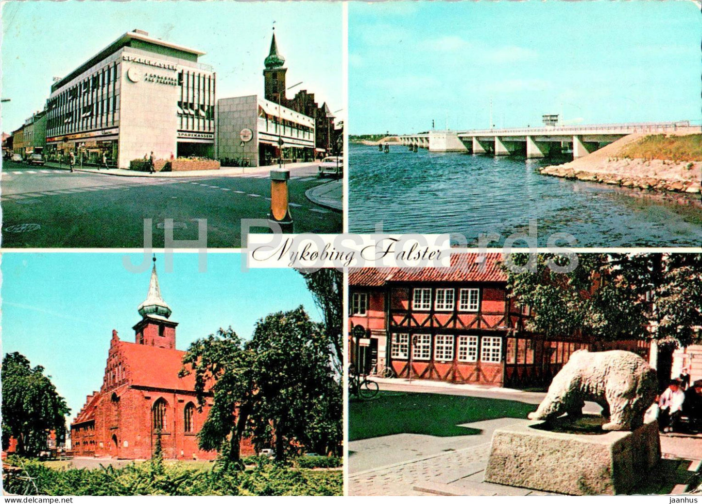 Nykobing Falster - Ved Lilletorv - Frederik IX Bro - church - bridge - multiview - 49 - 1972 - Denmark - used - JH Postcards