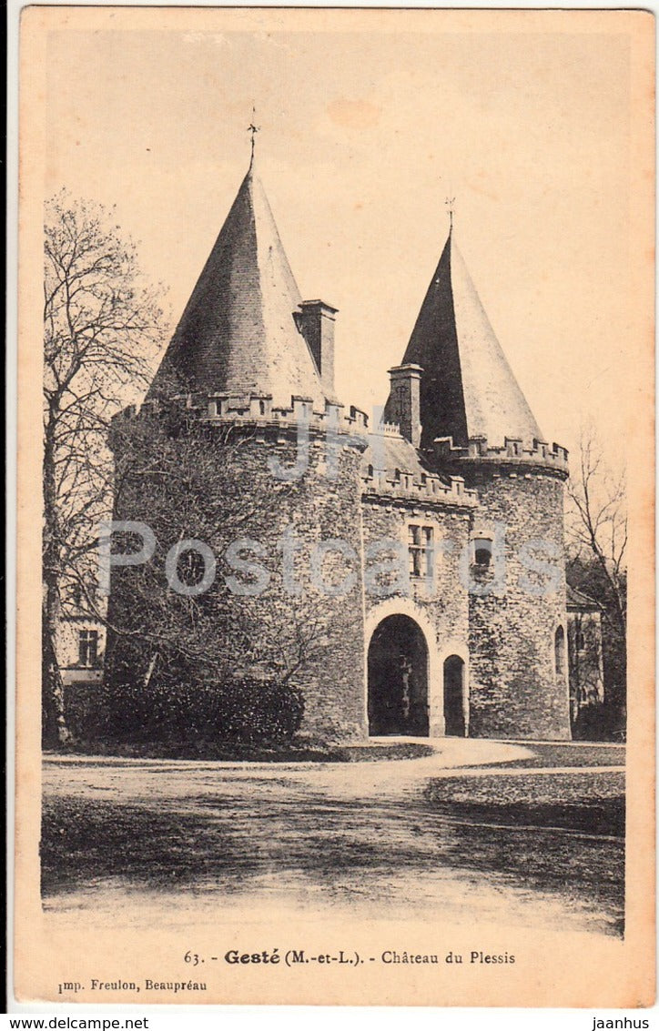 Geste - Chateau de Plessis - castle - old postcard - France - used - JH Postcards