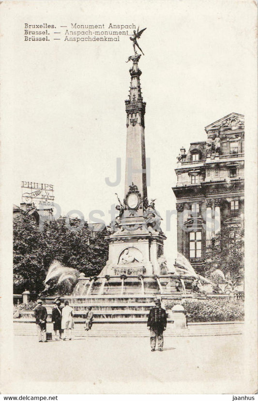 Bruxelles - Brussels - Monument Anspach - Anspachdenkmal - old postcard - Belgium - unused - JH Postcards
