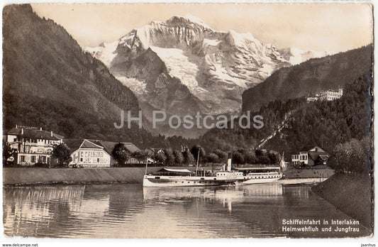 Schiffeinfahrt in Interlaken - Heimwehfluh und Jungfrau - ship - 945 - Switzerland - old postcard - unused - JH Postcards