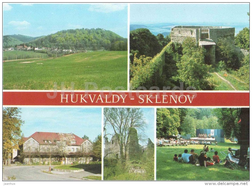 Hukvaldy - Sklenov - hotel - concert - castle - ruins - Czechoslovakia - Czech - unused - JH Postcards