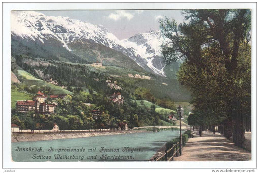 Innpromenade mit Pension Kayser Schloss Weiherburg - Innsbruck - Austria - Österreich - old postcard - unused - JH Postcards