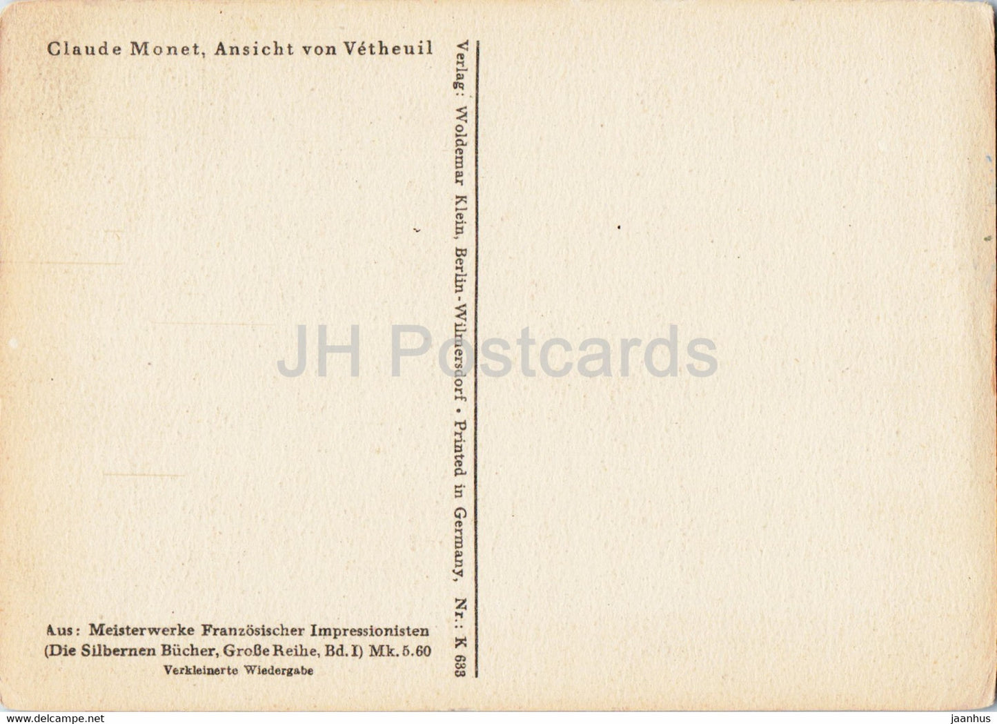 painting by Claude Monet - Ansicht von Vetheuil - French art - old postcard - Germany - unused