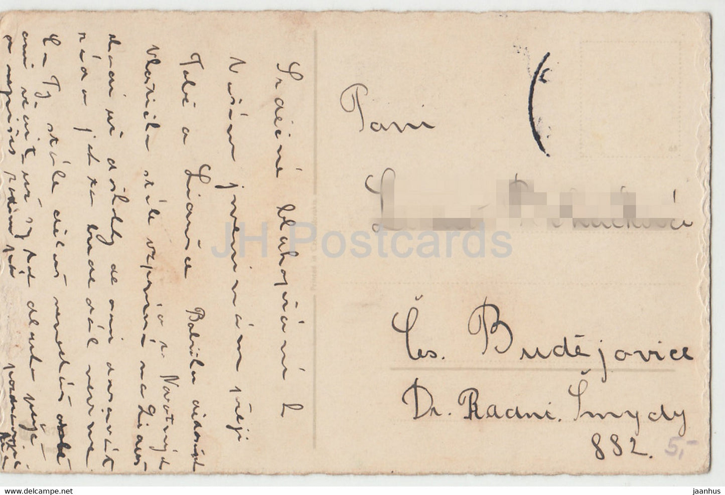 Namensgrußkarte - Srdecne blahoprani k jmeninam - Hund und Mädchen - Illustration - alte Postkarte - Tschechische Republik - gebraucht