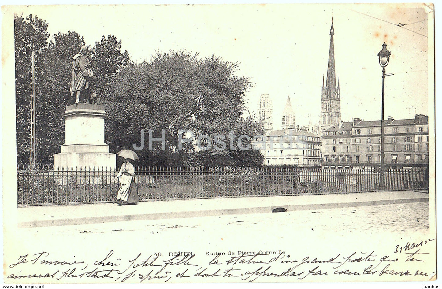 Rouen - Statue de Pierre Corneille - 46 - old postcard - 1902 - France - used - JH Postcards