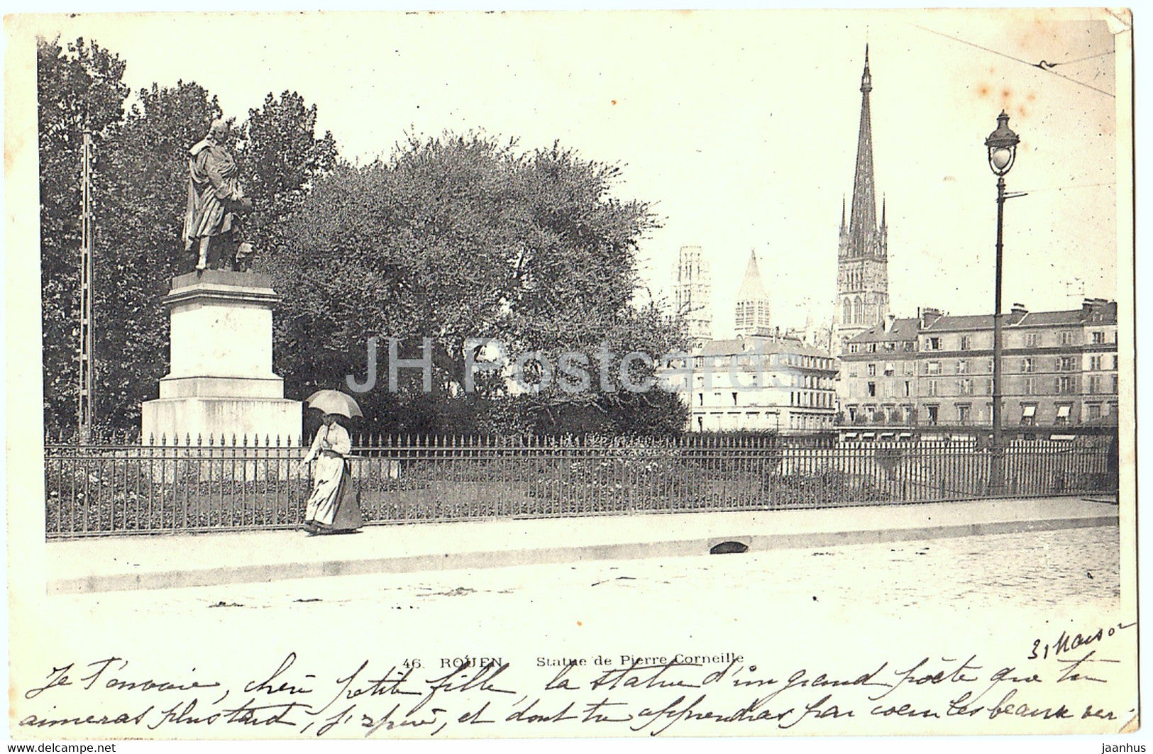 Rouen - Statue de Pierre Corneille - 46 - old postcard - 1902 - France - used - JH Postcards