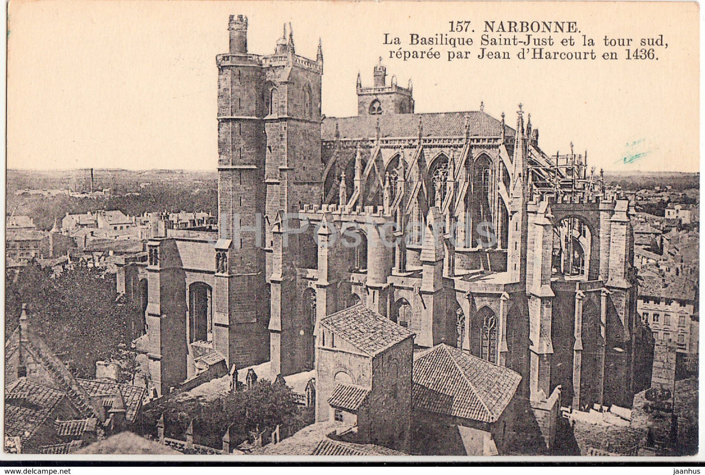 Narbonne - La Basilique Saint Just et la tour sud - 157 - old postcard - France - unused - JH Postcards