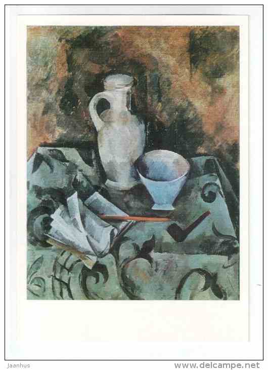 painting by A. A. Osmiorkin - Still Life with white bowl - still life - russian art - unused - JH Postcards