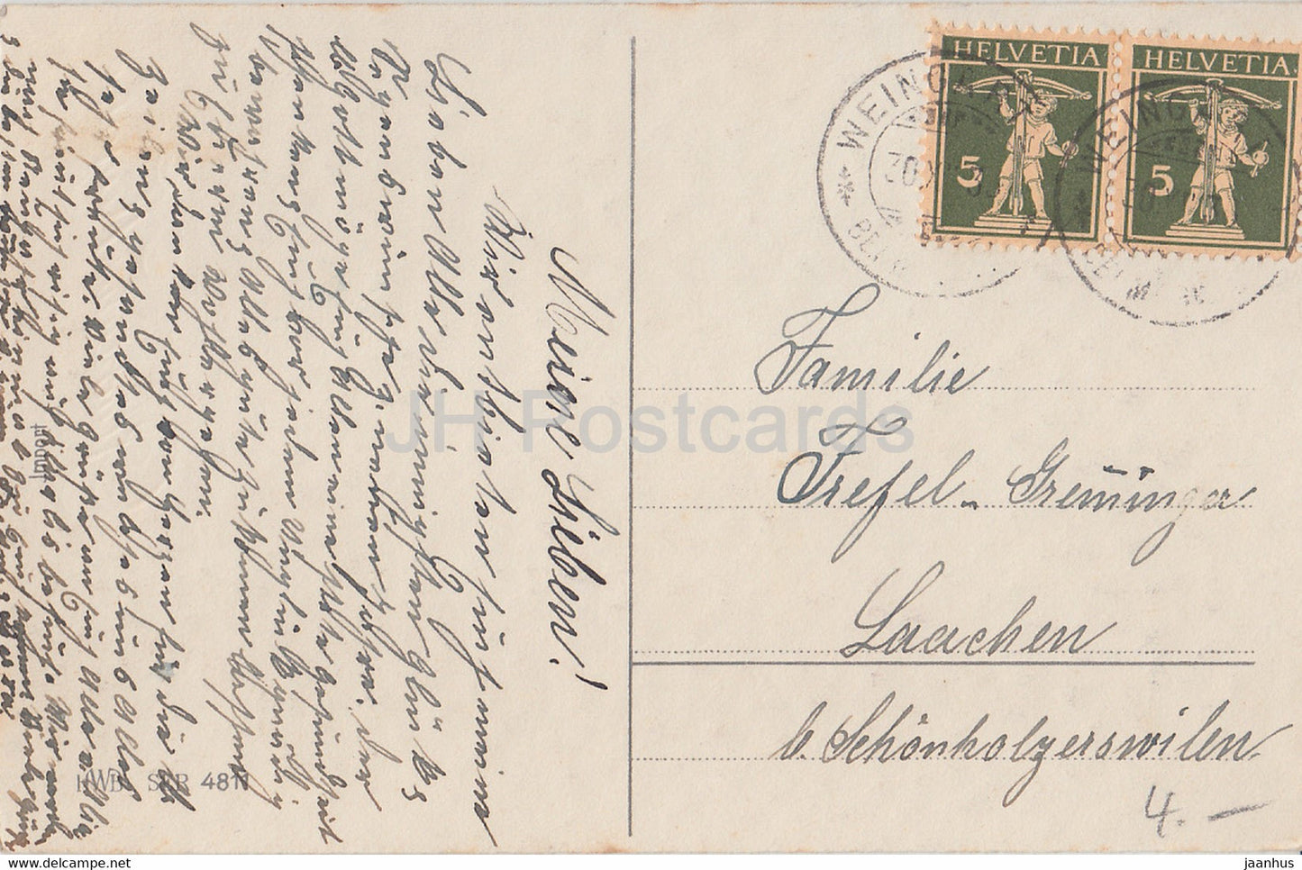 Neujahrsgrußkarte – Gluckliches Neujahr – Haus – Glocken – HWB SER 4811 alte Postkarte – 1930er Jahre – Deutschland – gebraucht
