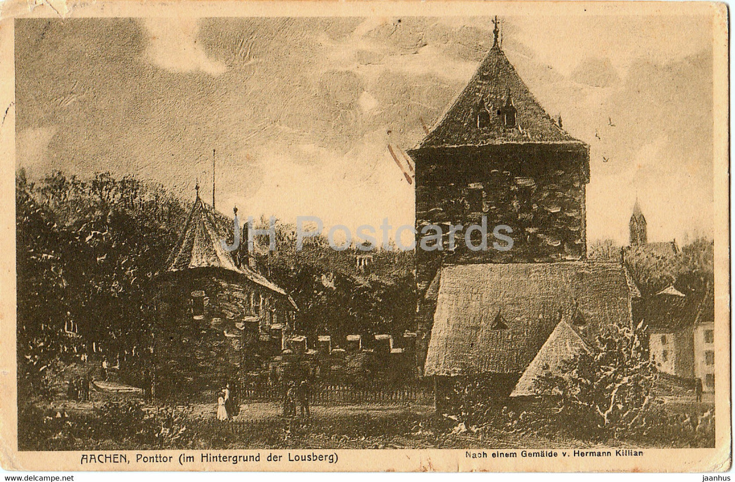 Aachen - Ponttor - im Hintergrund der Lousberg - Gemalde v Hermann Killian - old postcard - Germany - used - JH Postcards