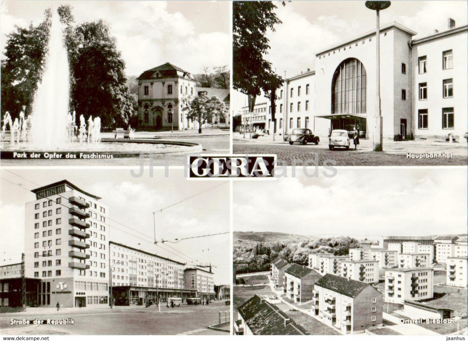 Gera - Park der Opfer des Faschismus - Hauptbahnhof - railway station - old postcard - Germany DDR - unused - JH Postcards