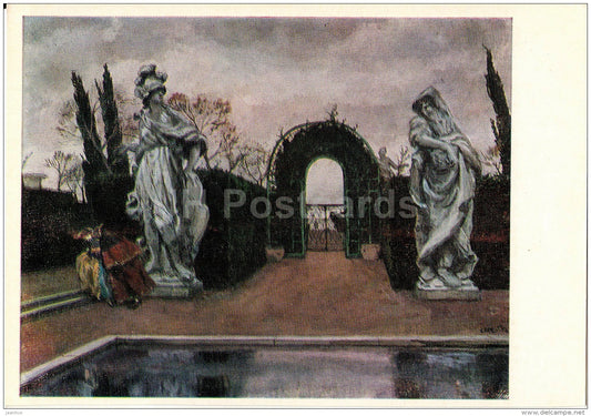 painting by A. Benois - Venetian gardens , 1910 - sculptures - Russian art - 1977 - Russia USSR - unused - JH Postcards