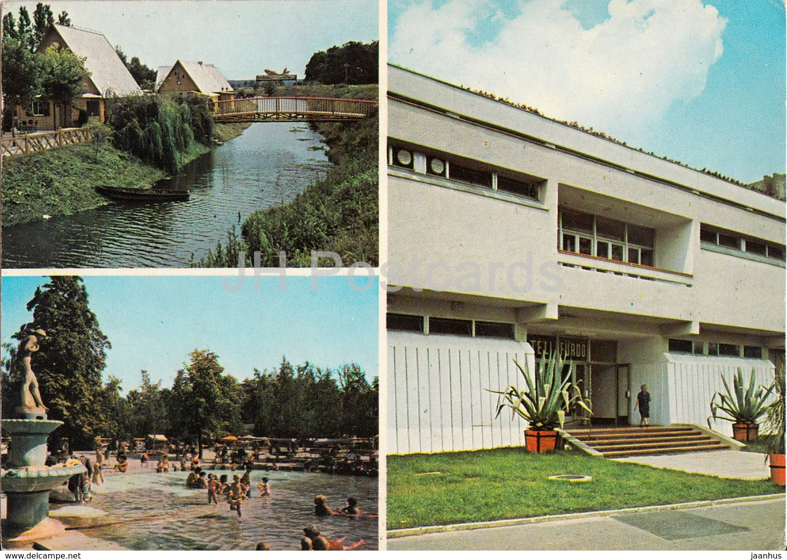 Harkanyfurdo - pool - river - architecture - multiview - 1978 - Hungary - used - JH Postcards