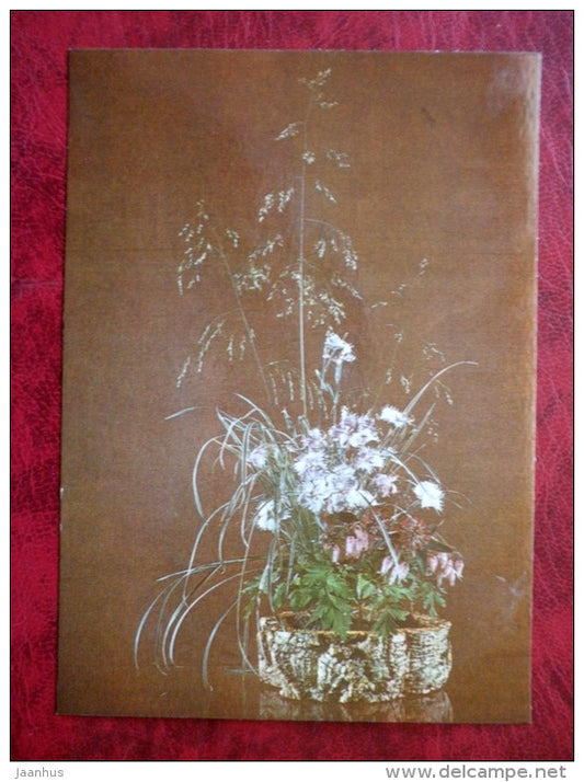 floral composition Friends - bentgrass - clover - flowers - plants - 1983 - Estonia - USSR - unused - JH Postcards