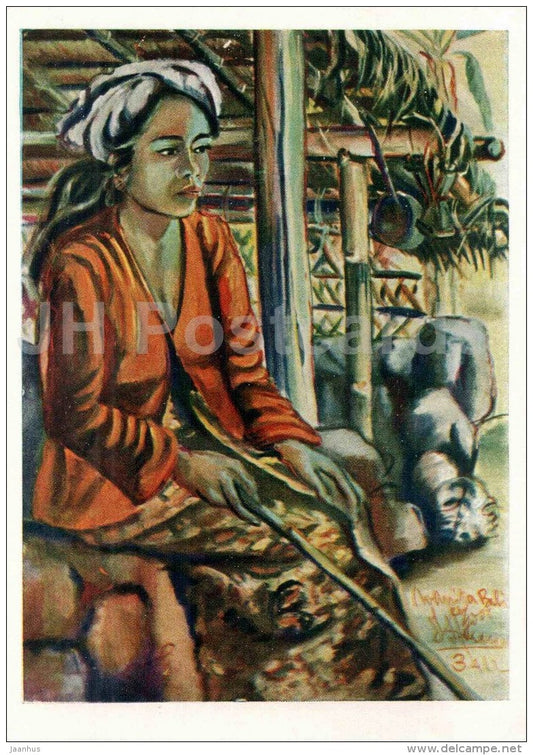 painting by Jack Janaria - Bali Girl - Indonesian art - Indonesia - 1957 - Russia USSR - unused - JH Postcards