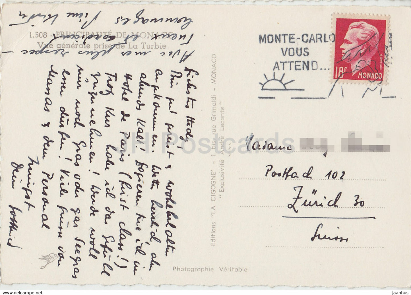 Vue Generale prise de La Turbie - old postcard - Monaco - used