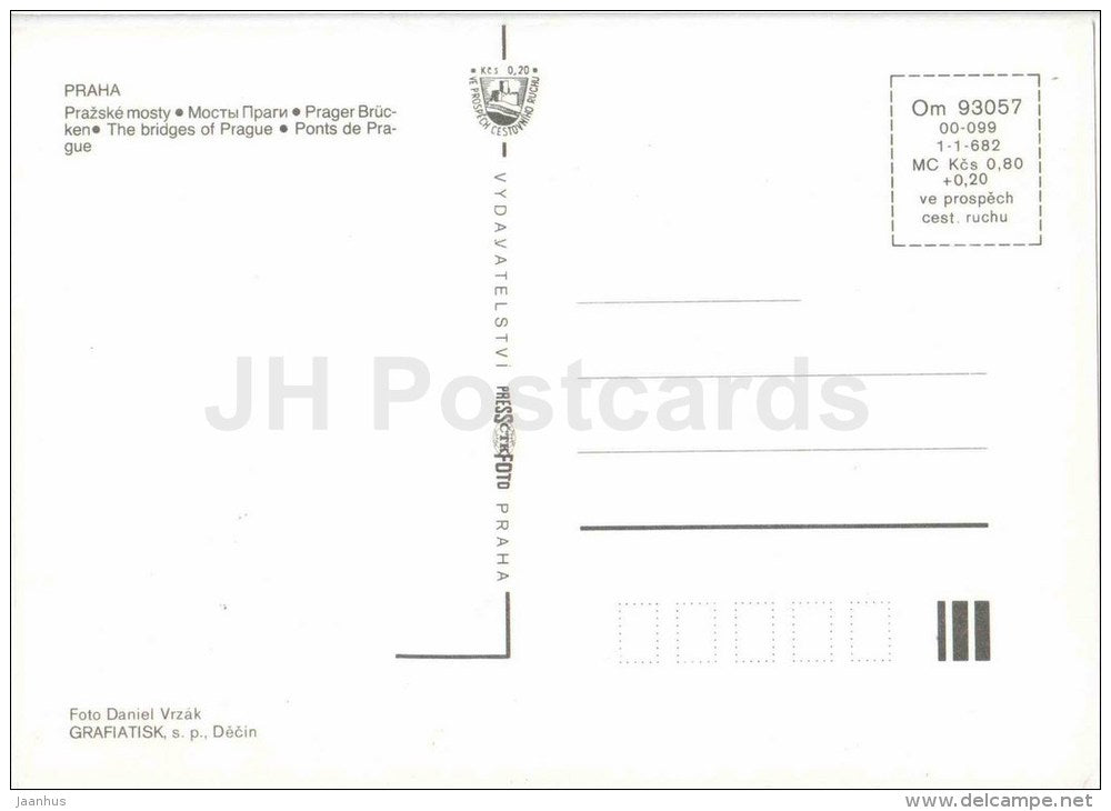 The Bridges of Prague - 2 - Praha - Prague - Czechoslovakia - Czech - unused - JH Postcards