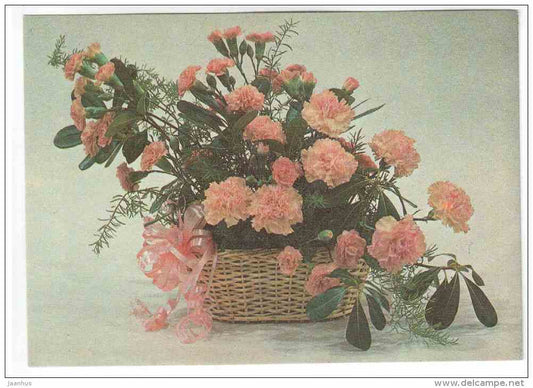 A Basket of Carnations 2 - flowers - compositions - 1987 - Estonia USSR - unused - JH Postcards