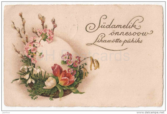 Easter Greeting Card - eggs - flowers - tulip - circulated in Estonia Tallinn 1924 - JH Postcards