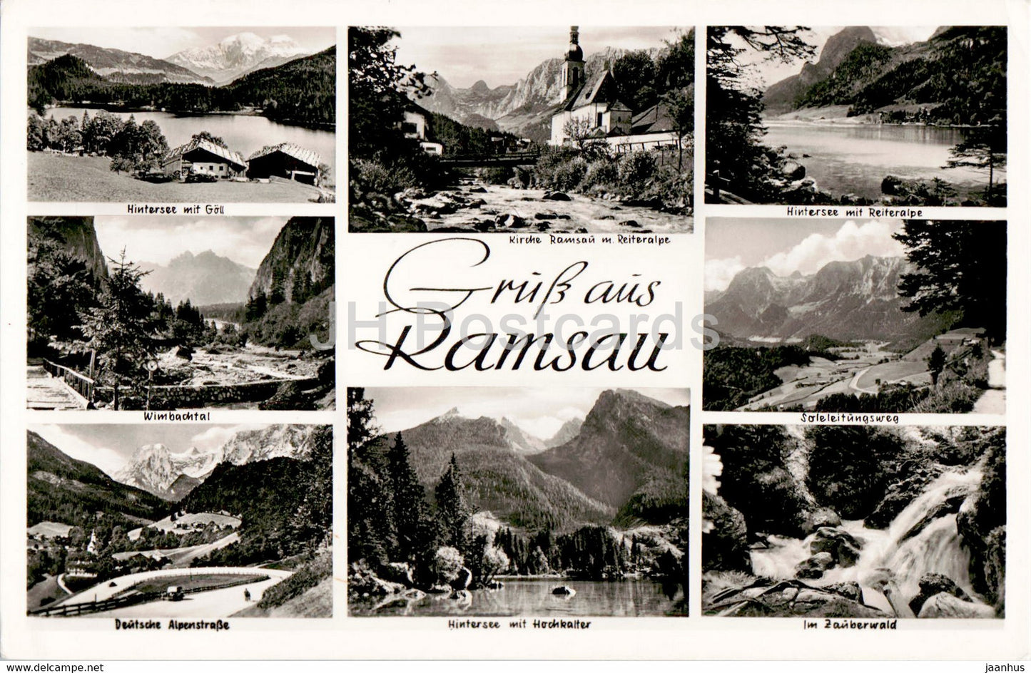 Gruss aus Ramsau - Hintersee - Wimbachtal - Kirche - Zauberwald - old postcard - 1955 - Germany - used - JH Postcards