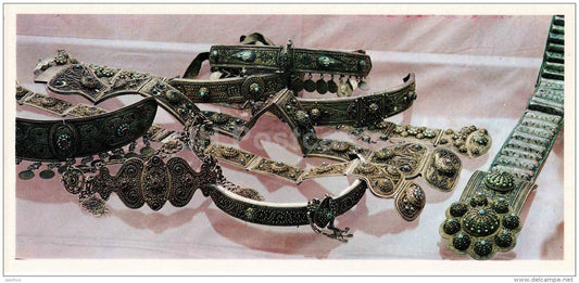 women belts and belt buckles - silver - Dagestan Hammering - Toreutics - 1975 - Russia USSR - unused - JH Postcards