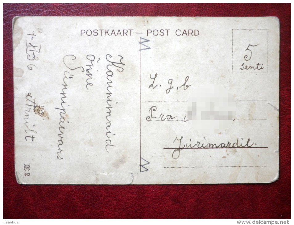 Birthday Greeting Card - boy - flowers - WO 912 - circulated in 1936 - Estonia - used - JH Postcards