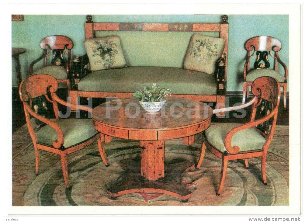 Music saloon - Karelian wood furniture - Arkhangelskoye Palace - 1977 - Russia USSR - unused - JH Postcards