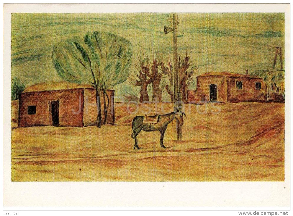 painting by S. Akmuhhamedov - Midday , 1971 - donkey - turkmenian art - unused - JH Postcards