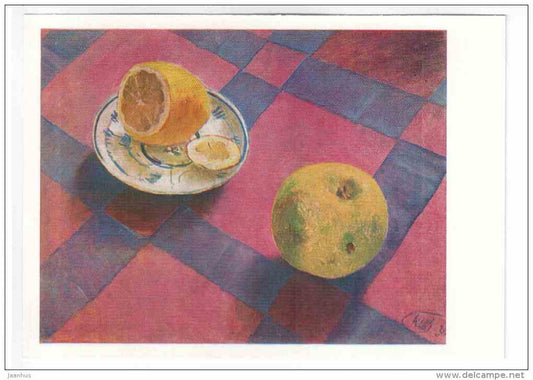 painting by K. S. Petrov-Vodkin - Apple and Lemon - still life - russian art - unused - JH Postcards