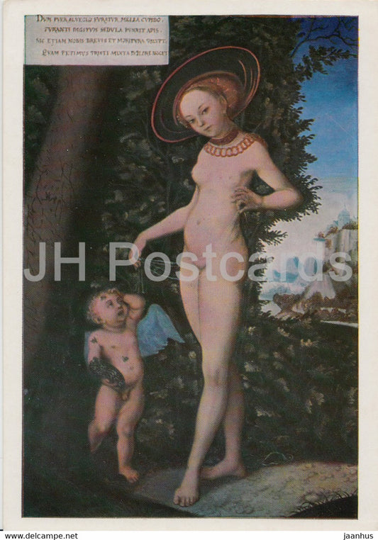 painting by Lucas Cranach the Elder - Venus und Amor - Venus and Cupid - naked 1129 - German art - Germany DDR - unused - JH Postcards
