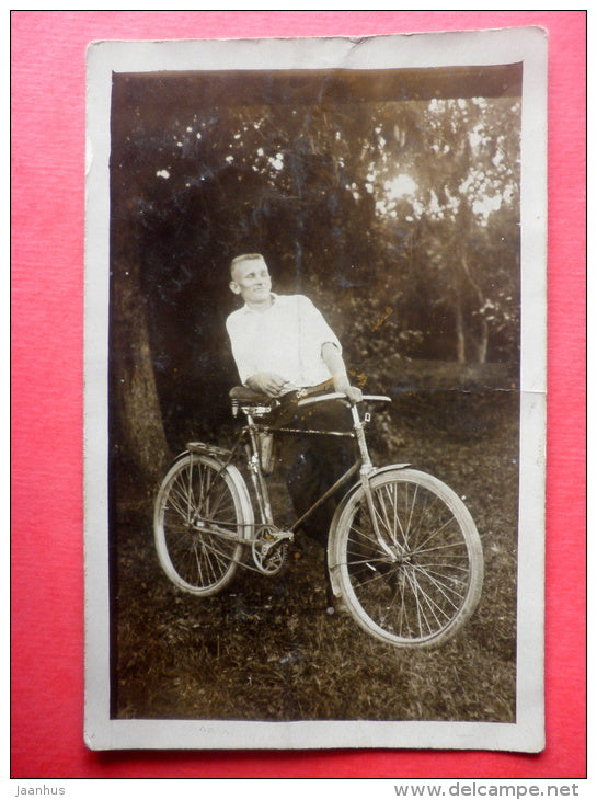 estonian man - bicycle - old photo postcard - 1934 - Estonia - used - JH Postcards