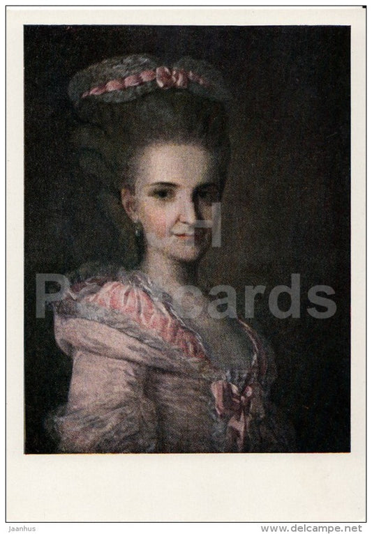 painting by F. Rokotov - Portrait of a Unknown Woman in Pink Dress , 1770s - Russian Art - 1964 - Russia USSR - unused - JH Postcards