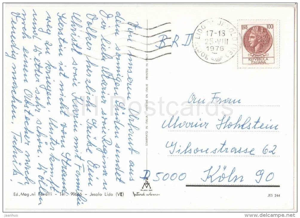 beach - spiaggia - boat - Jesolo Lido - Venezia - Veneto - JES 244 - Italia - Italy - sent from Italy to Germany 1976 - JH Postcards