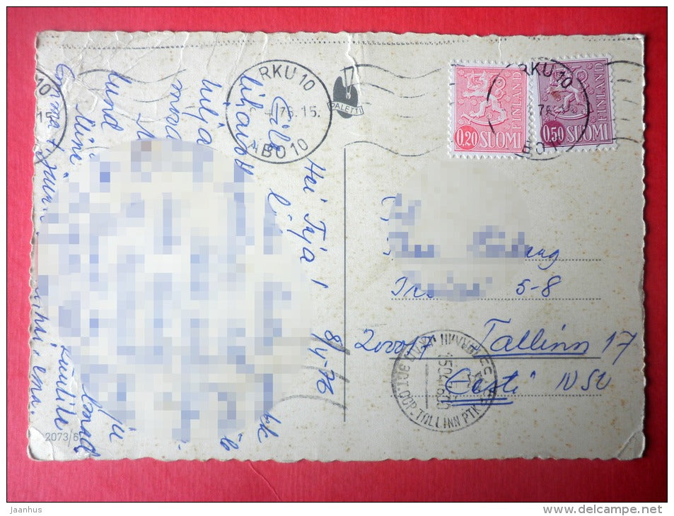 Easter Greeting Card - girl - boy - egg - chick - flute - 2073/6 - Finland - sent from Finland Turku to Estonia 1976 - JH Postcards