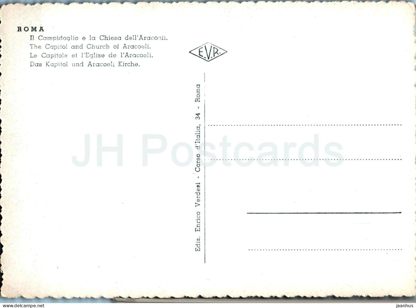 Roma - Rome - Il Campidoglio e la Chiesa dell'Aracoeli - Le Capitole et l'Église - carte postale ancienne - Italie - inutilisée 